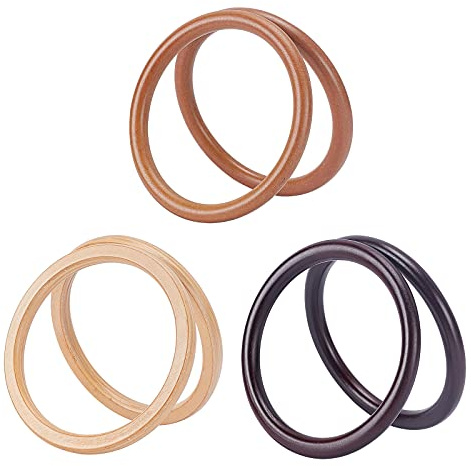PH PandaHall 6 piezas Asas de Madera para Bolsos 3 Colores Planas Redondas Asa de Monedero Asas de Repuesto para Bolsos de Mujer Fabricación de Bolsos Bolsos de Ganchillo Bolso de Playa Macramé Bolsos