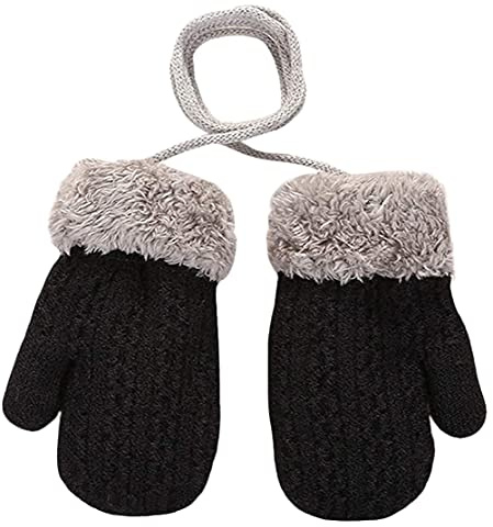Baby Toddler Furry Winter Gloves Cold Weather Warm Knit Magic Mittens On String Kids Insulated Snow Warm Gloves with Fleece Lining for Baby Girls Boys 0-3 Years Gift