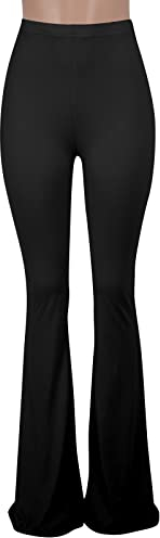 Nuofengkudu Damen Schlaghosen Hosen Retro Muster Bell Bottom Yoga Pants Bequeme Comfort Hohe Taille Elegante Stylische Freizeithose Elastische Hose Club Partei Schwarz S