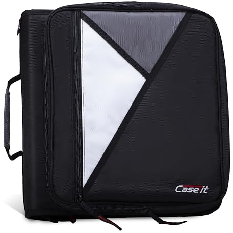 Case-it Universal Zipper Binder | 2-Inch O-Rings, 13-Inch Laptop/Tablet Padded Pocket, 400 Sheet Capacity, Multiple Storage Pockets & Shoulder Strap | School & Office Organizer | LT-007 Jet Black