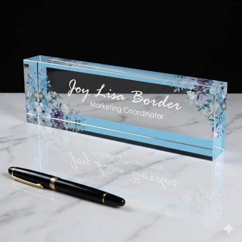 Personalized Name Plate for Desk | Clear Acrylic Glass art | Custom Office Decor Name plate Sign | Personalized Gifts 12cm W x 4cm H x 15mm D (Design-003)