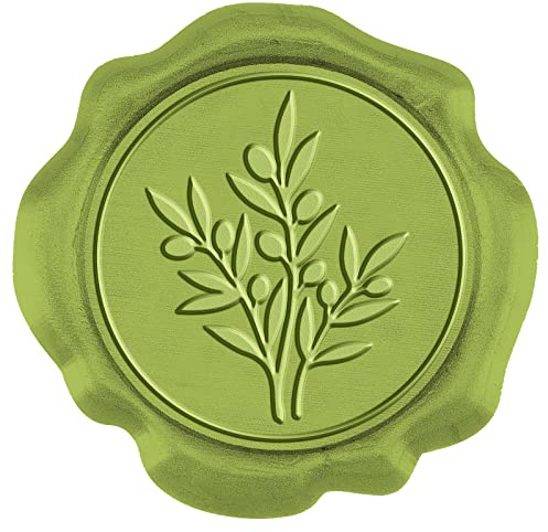 CRASPIRE 50PCS Pegatinas de Sello de Cera Sello de Sello de Cera Verde 1 Cajas Pegatinas Autoadhesivas de Sello de sobre de Rama de Olivo 1.18 Pulgadas / 30 mm para Tarjetas de Invitación de Boda