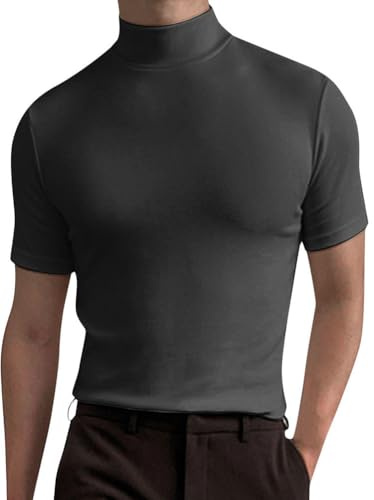 seiveini T-Shirt à Col Roulé pour Homme à Manches Courtes Coupe Slim Léger et Respirant Chemisier col Haut pour Homme Printemps et Ete Solide T-Shirt sous-Vêtement Basique Tops