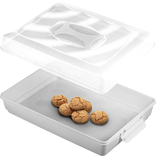 KADAX Scatola per torte rettangolare, 43 x 30 x 12,5 cm, contenitore per torte in plastica, con coperchio, muffin, scatola per alimenti (grigio)