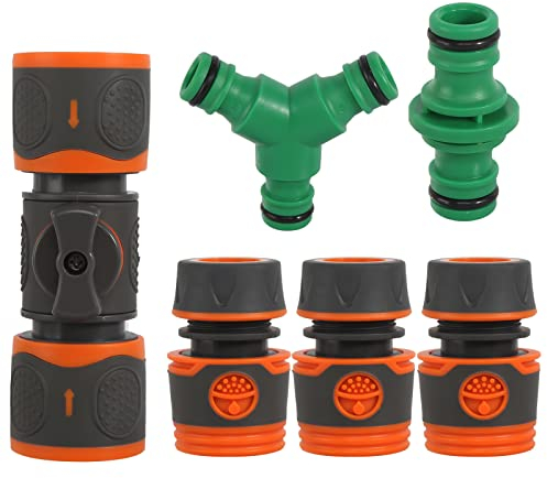 prota Lot de 6 vannes de réglage pour tuyau de jardin, ensemble de connexion double, connecteur pour tuyau avec valve de réglage, orange
