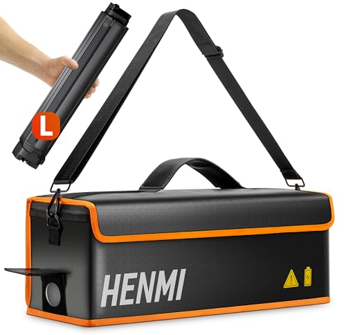 HENMI Ebike Akku Tasche, 1000 °C Feuerfest Zum Sicheren Lagern, Transportieren, Laden, Akku Tasche mit Metallschnalle 49 x 15 x 15 cm