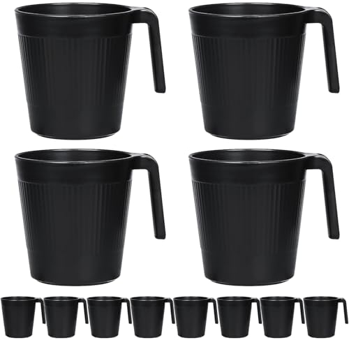 Greentainer Unbreakable Lightweight Drinking Cups, Coffee Mugs with Handle, Set of 8, Drinking Cups for Adults,Water Milk Tea Tumblers, Dishwasher and Microwave Safe(Black)