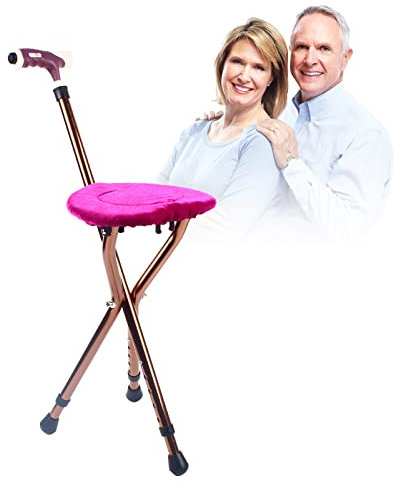 Canne trépied réglable en hauteur avec siège – Canne et chaise portables – Capacité jusqu'à 200 kg – Idéal pour les activités de plein air – Design léger et robuste