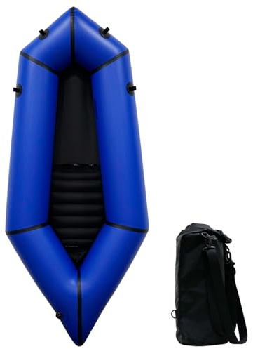 JUSTOOP Lightweight Packrafts, TPU Inflatable Kayak for Flat Water Rafting Camping Trip/Fishing/Water Adventures, Blue, 1 Person Packraft, 330lb Weight Capacity