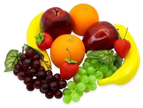 11 Pcs Fake Fruit Artificial Plastic Foam Fruits Faux Simulation Fake Apples Bananas Oranges Strawberries Grapes for Home Kitchen Holiday Party Photography Props Lifelike Decorate