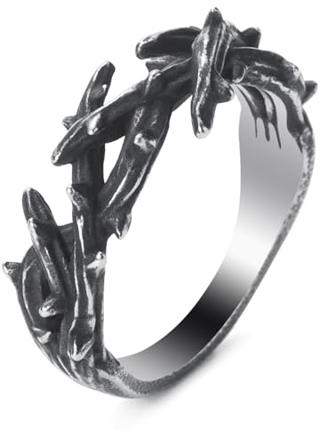 KIRTIJW Mens Thorns Crown Ring Stainless Steel Branch Jesus Crown of Thorns Rings Jewelry for Men Women Size 9