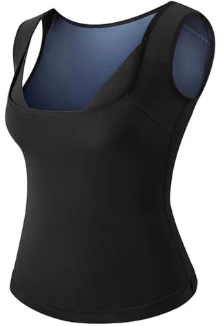 Meichoon Bastudräkt, viktad väst, fettförbrännare träningskläder, svettning, linne för viktminskning, fettförbränning, Svart, L/XL