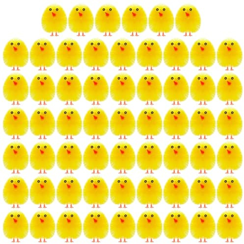 PLULON 60 Piezas Pollitos Amarillos de Pascua, Pollitos Esponjosos de Felpa para Decoración de Huevos, Fiestas de Búsqueda de Huevos y Detalles de Pascua