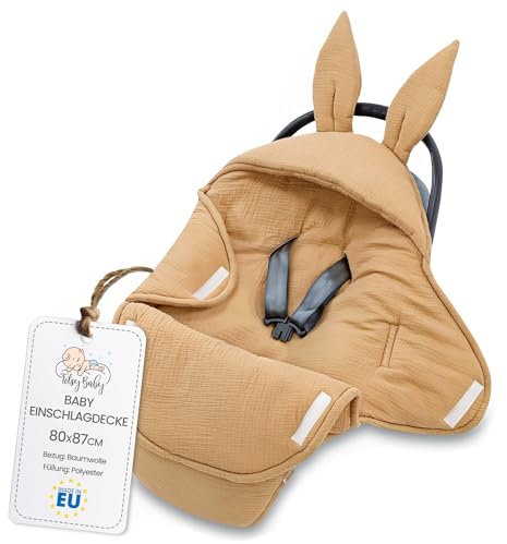 Einschlagdecke Babyschale Baby Decke 90x90 cm - Winterschlafsack Blanket Fußsack Kinderwagen Zubehör für Neugeborenen und Kleinkinder Winter Einschlagsdecken Minky Beige