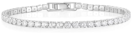 Titaniumcentral Tennisarmband för dam i silver zirkoniumoxid, tennisarmband med pärlor för dam, 19 cm, Koppar, Kubisk zirkon