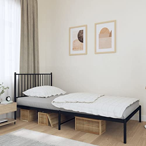 Teenpull Robust sängram med sänggavel, metall svart, 107 x 203 cm, plattformssäng för madrass, stabil sovrumsmöbler bas, hållbar enkelsäng med extra förvaringsutrymme, enkel montering