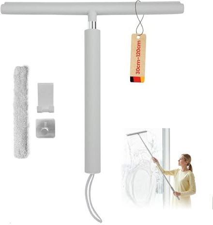 LORESJOY Raclette Douche Rétractable 30 à 120 cm, Silicone Raclette Vitre, Raclett Vitre Douche avec Support, pour Raclett de Fenêtre, Salle De Bain, Miroir, Verre, Carrelage(Gris)