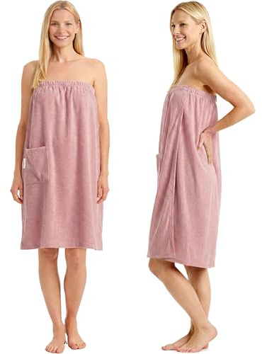 CalmySPA Leicht Frottee Saunakilt Damen - Saunahandtuch Baumwolle mit Gummizug und Knopf Saunakleid Saunatuch Sauna Handtuch Kleid Frauen Kilt (Altrose)