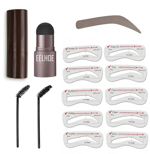 Nivofu Kit Timbro Sopracciglia Impermeabile con 10 Stencil Riutilizzabili - Set Trucco Professionale per Sopracciglia Definite, Include Pennello e Rasoio, Facile da Usare per Donna (Marrone Scuro)