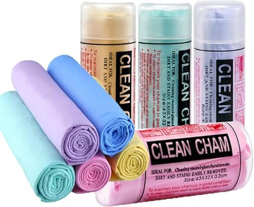 Puppal 5 piezas de piel de gamuza paños de limpieza de coche naturales paños de limpieza, paño de secado súper suave y absorbente (medio)