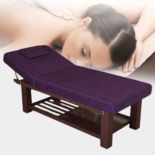 Camilla de masaje fija de madera de alta resistencia, cama de spa y mesa de fisioterapia para tratamientos, terapia física y masajes — 185 x 70 cm(Purple)