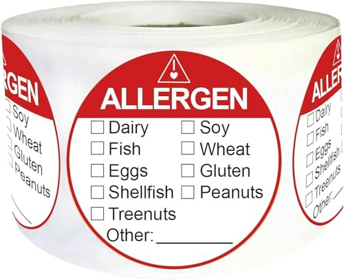 Allergy Warning Sticker Allergen Labels 2 Inch Fluorescent Red Adhesive Allergies Stickers Food Rotation Labels Food Allergy Warning Circle Dots Label for Grocery Stores,Food Packaging 500 Pcs