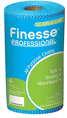 Finesse Professional All Purpose Cloths, Roll of 100 | Soft, Strong and Absorbent | Blue