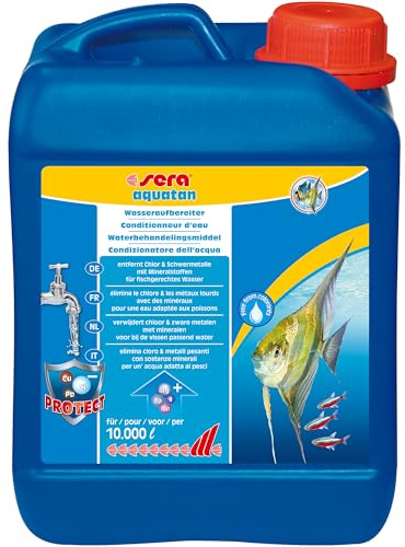 sera aquatan 2,5l | Wasseraufbereiter Aquarium entfernt sofort Chlor & Schwermetalle | Mit Mineralstoffen für fischgerechtes Wasser | pH-Neutrale & Hautschutzkolloide | Für 10.000 Liter Aquarienwasser