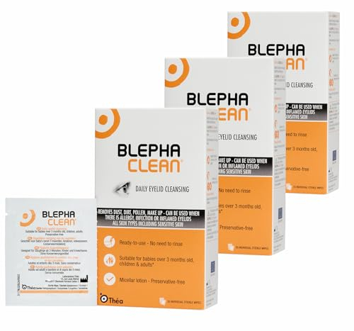 60 x Blephaclean PF Daily Eyelid Wipes - Gentle Cleansing for the eyelids and skin around the eyes | Suitable for Babies (over 3 months old) children & adults | 20 Sterile Plastic-Free Wipes x 3 packs