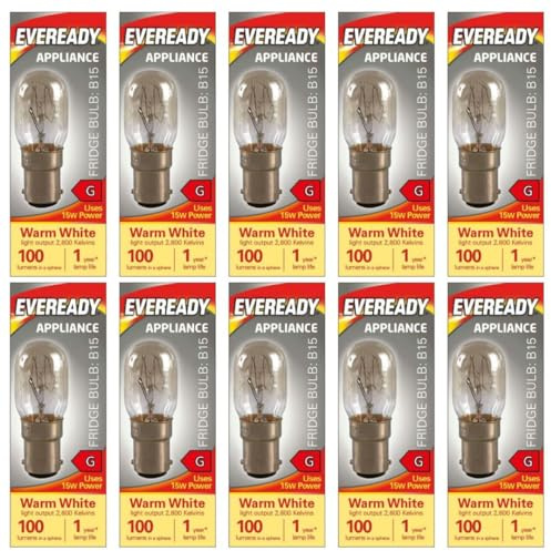 Eveready Bombilla para frigorífico, casquillo de bayoneta pequeña B15 (paquete de 10)