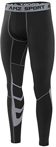 AMZSPORT Kompressionstights för män löpning leggings coola torra baslager träningsbyxor, Svart, S