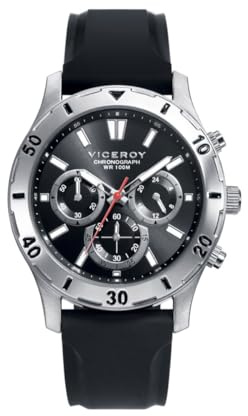 Viceroy Reloj Cronógrafo Hombre de Acero Inoxidable - 43 mm - Movimiento de Cuarzo - Esfera Negra - Sumergible 10 ATM - Colección Heat – 401133-57