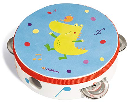 Eichhorn 100003483 Musik Tamburin mit süßem Tiermotiv Musikinstrument aus Holz, bunt, 14,5 x 14,5 x 4,5 cm groß, ab einem Jahr