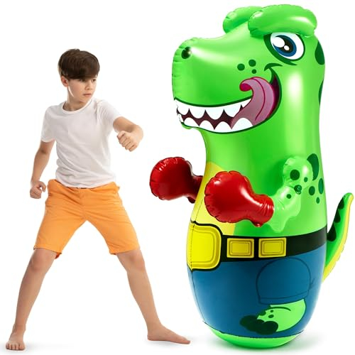 JOYIN Aufblasbarer Boxsack für Kinder und Erwachsene,T-Rex Dinosaurier Bopper 47 Zoll, Freistehendes Boxspielzeug Fitness,Standboxsäcke,Kinderboxsack mit Bounce-Back-Aktion