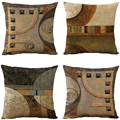 EMPO 4 Stück geometrische dekorative Kissenbezüge im Vintage-Stil, 45,7 x 45,7 cm, für Wohnzimmer, Couch und Bett (Brown)