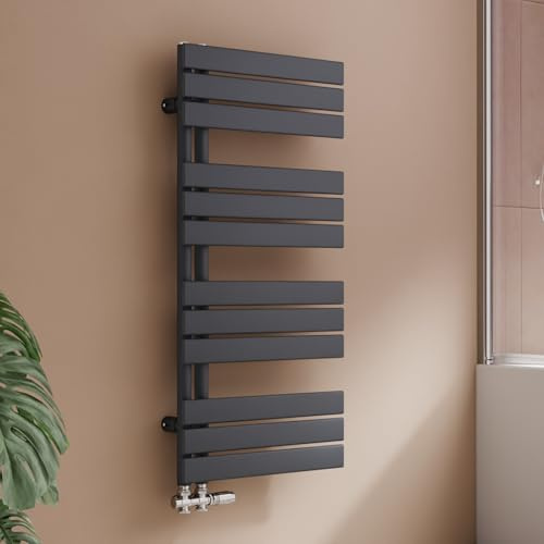 Radiatore design per bagno, radiatore scaldasalviette, grigio antracite, pannello piatto, Connessione centrale, 1041x500mm, radiatore per bagno, asciugatore per asciugamani, 555 Watt (Senza valvola)