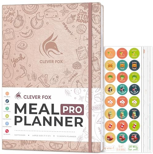 Clever Fox Meal Planner PRO – Weekly Meal Prep & Nutrition Journal with Grocery List & Weigh Loss Tracker – Diet & Fitness Log Book, 18x25.5cm (Rose Gold)