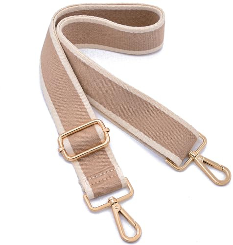 ROYGBCP Adjustable Purse Strap Bag Shoulder Strap Replacement Crossbody Canvas Bag Handbag Purses for Unisex Thick Crossbody Strap Replacement, Khaki+Gold Metal (R2207)