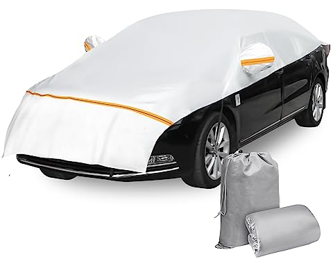 Halbgarage Für Auto Ninonly Auto Abdeckplane Halbgarage Wasserdicht Für SUV Outdoor Autoabdeckung Winter Mit Haken Und Riemen Passend Für Autos Silber (Sedan Up to 2.35 * 5.20M)