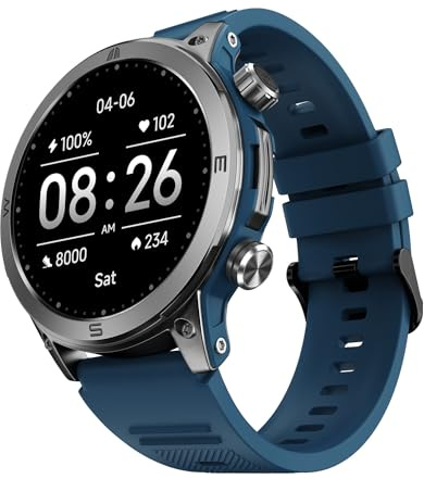 Buller Endeavour robust smartklocka med 7 dagars batteri, BT-samtal (svar/märke), 1,4 tum AMOLED, 100 + sportlägen, vattentålig, SoS-teknik, funktionell krona, 1 års garanti (blågrön blå)