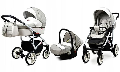 BabyLux® Carrito de Bebé Sistema de Viaje Set 3 en 1 - White Lux - incl. Capazo, Silla de Paseo, Silla Coche - Cochecito - con Bolso cambiador, Cubierta para la lluvia, Mosquitera etc.