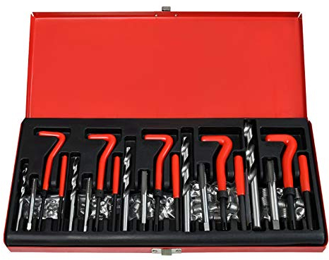 VA-Cerulean 131-tlg Gewindereparatursatz Helicoil Set mit Einsätze Hülsen Gewindebohrer Spiralbohrer M5 M6 M8 M10 M12 für Beschädigte Gewinde