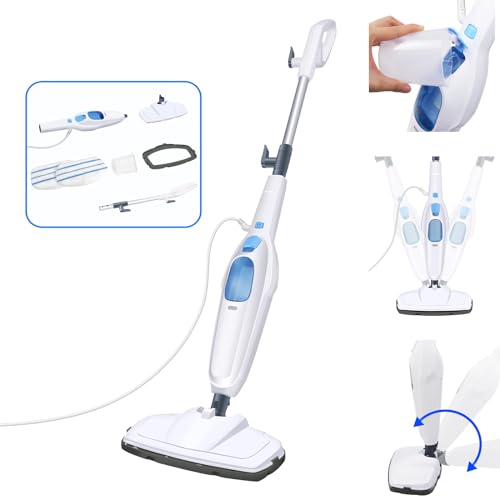 Steam Mop - 2-in-1 Wet and Dry Multi-Purpose Handheld Steam Cleaner, Electric Floor Steamer for Hardwood/Tile/Laminate Floors Carpet with 2 Washable Mop Pads & 400ML Water Tank for Whole Home Use
