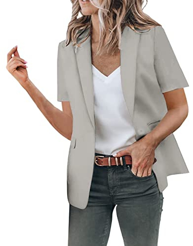 Blazer de verano para mujer de manga corta - blazer negro entallado para mujer elegante de manga corta blazer de color liso con solapas ajustadas de negocios chaqueta de oficina abrigo casual trajes