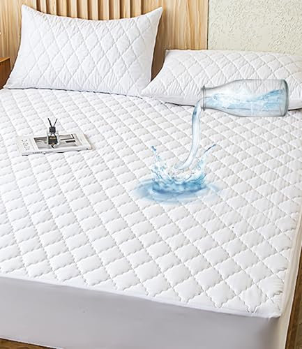 Wasserdichter Matratzenschoner 180 x 200 cm, Atmungsaktive Matratzenauflage, Nässeschutz Inkontinenzauflage waschbar, Matratzenschoner für Matratzen von 5 bis 25 cm, für alle Jahreszeiten, Weiß