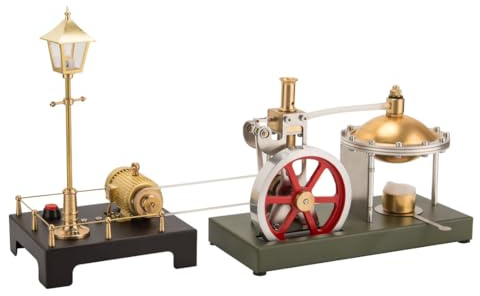 MasterBrickPlay Steam Engine Model kit for Adults, Vertical Steam Engine Model with Spherical Boiler Support and Additional Load+Mini Steam Generator and Lamp Scene Model Set