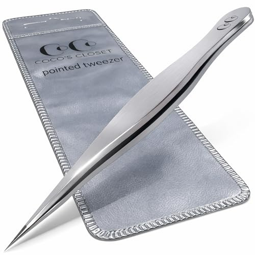 Cocos Professional Pointed Tweezers for Ingrown Hair - Sharp Stainless Steel Needle Nose Tweezers for Splinters, Chin Hair & Blackheads - Precision Facial Hair Removal Tool for Men & Women