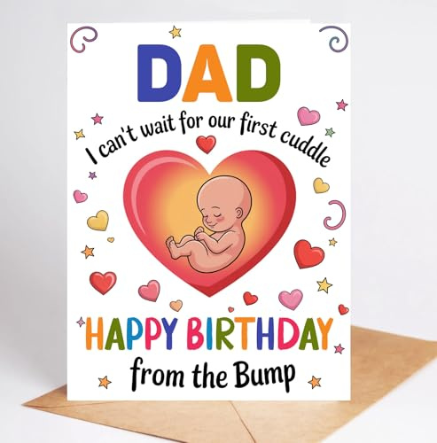 Moonlit93 Dad - I Can't Wait For Our First Cuddle Happy Birthday From The Bump! Card - Ideas Birthday Card For Dad - Funny Gifts From Family - Pregnancy Announcement Bday Gift