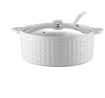 Zuppiera in ceramica con coperchio e mestolo, adatta al microonde e alla lavastoviglie, ideale per servire e mantenere la zuppa calda
