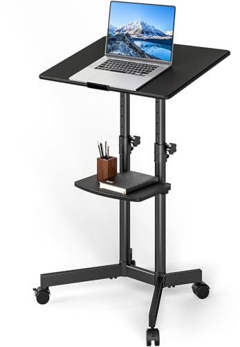 5Rcom Portable Standing Desk for Laptop 60x40 cm Height Adjustable, Small Standing Desk Tilt 40° with Wheels, Lectern Podium Computer Workstation Holds up to 20kgs for Home Office Church